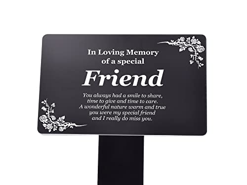 Friend Memorial Remembrance Plaque Stake - Black, Waterproof, Outdoor, Grave Marker, Tribute, Plant Marker (Black)