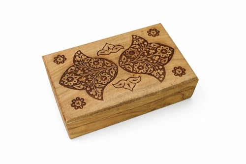 Hand Carved Wooden Box – Decorative Wooden Keepsake Storage Box for Jewelry, Watches, Coins & Trinkets, Multipurpose Treasure Chest Organizer, Gift Box, 10 x 6 Inch - color: Design 5