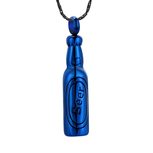 Imrsanl Cremation Jewelry for Ashes Bar Urn Necklace Pendant Memorial Ash Jewelry Beer Bottle Keepsake Jewelry for Ashes - color: Blue