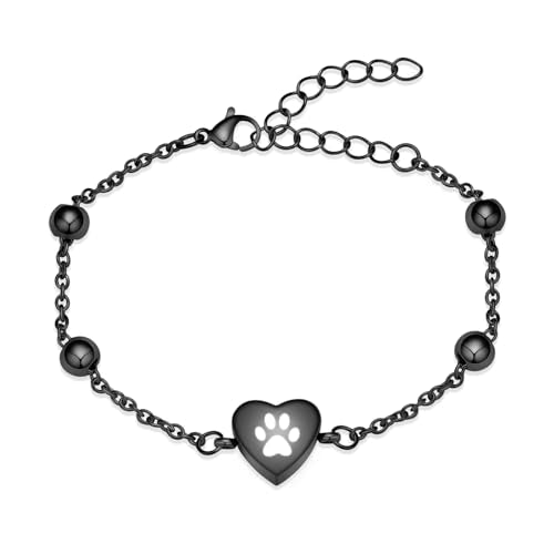 shajwo Pet Cremation Jewelry Paw Print Heart Urn Bracelet for Ashes - color: Black