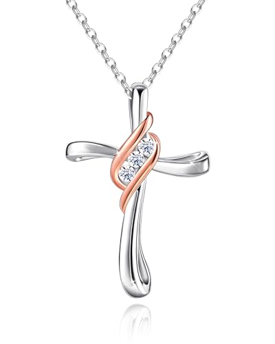 ACECHA Silver Cross Necklace for Women, Cubic Zirconia Pendant - color: CZ Cross 01