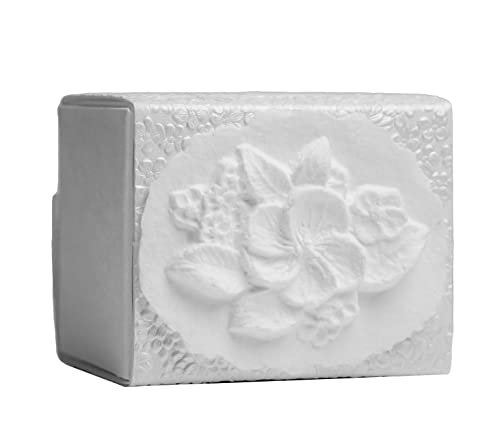 The Favorite Place® Burial Biodegradable Urn Box for Human Ashes by EARTH MEMORIALS Water Burial Urn (Flowers on White Metallic Embossed Paper, Small, 80 Cubic Inches 5”L x 4”W x 4”H) - color: Flowers on White Metallic Embossed Paper, size: Small, 80 Cubi