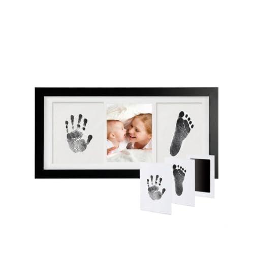 Inkless Baby Hand and Footprint Kit – Newborn Keepsake Frame with Non-Toxic Ink Pad, Baby Handprint & Footprint Kit for Boys & Girls, Baby Shower With Extra Cards (Black) - color: Black