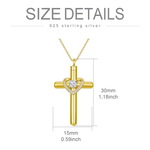 AOBOCO Cross Necklace for Ashes, Sterling Silver Birthstone Cross Urn Necklaces for Ashes Embellished with Crystals from Austria Keepsake Cremation Jewelry for Pet Human Ashes - color: 04-diamond-Apr-18k Gold-Plated