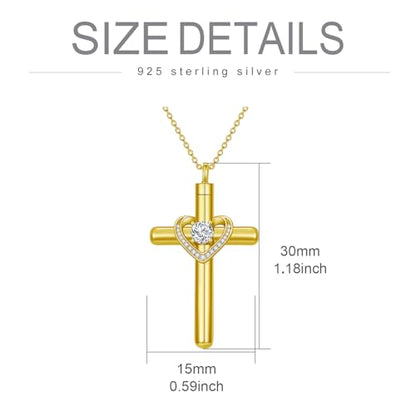 AOBOCO Cross Necklace for Ashes, Sterling Silver Birthstone Cross Urn Necklaces for Ashes Embellished with Crystals from Austria Keepsake Cremation Jewelry for Pet Human Ashes - color: 04-diamond-Apr-18k Gold-Plated