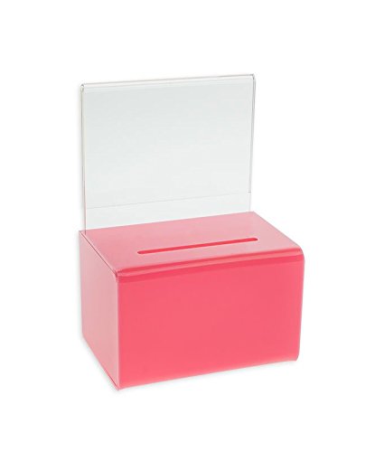 Source One Small 5-Inch Wide Deluxe Oblong Donation Box with Ad Frame & Free Lock (Pink) - color: Pink