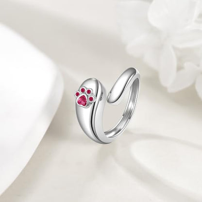Sterling Silver Birthstone Urn Ring for Ashes Pets Dog Cat Keepsake Birthstone Memorial Cremation Jewelry for Women - style: Paw Print-July