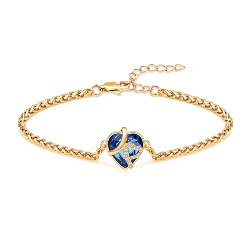 zeqingjw Heart Urn Bracelet for Ashes - Stainless Steel Cremation Bangle for Ashes - Memorial Keepsake Ash Jewelry for Women - color: Crystal-Blue Gold