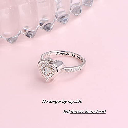 925 Sterling Silver Lab Opal Heart Urn Ring for Ashes Angel Wings Cremation Jewelry Memorial Keepsake Rings for Women Girls Easter Gifts