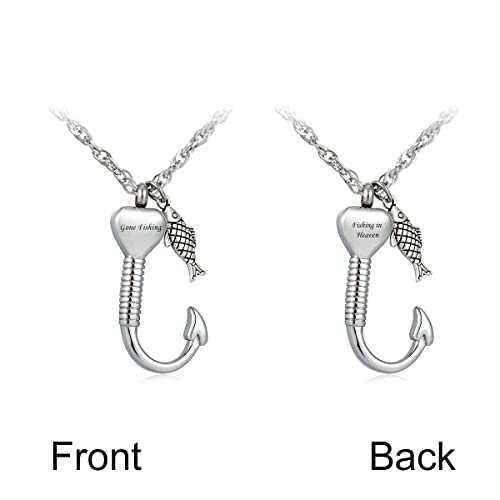 Gredstar Fishing in Heaven Cremation Jewelry & Fishin hook Cremation Urn Necklace for Ashes