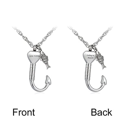 Gredstar Fishing in Heaven Cremation Jewelry & Fishin hook Cremation Urn Necklace for Ashes