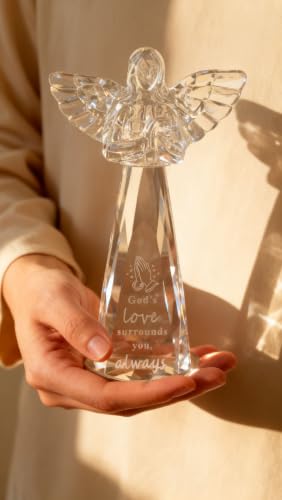 Christian Gifts for Women - Engraved Crystal Angel | 6" Inspirational Spiritual Keepsake, Religious Encouragement Gift for Her Birthday Christmas (God's Love surrounds You) - color: God's Love Surrounds You