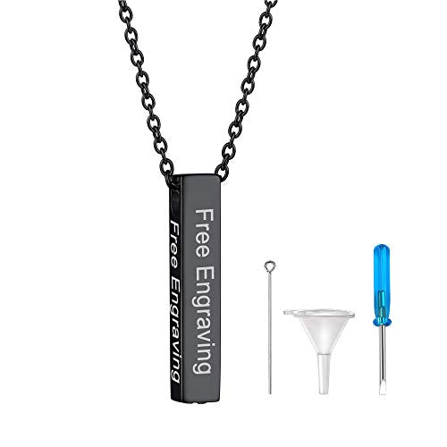 GOLDCHIC JEWELRY Urn Necklaces for Ashes, Stainless Steel Pet/Cross/Birthstone/Tree of Life Personalized Keepsake Memorial Jewelry for Women - color: Cube - Black Plated, style: Personalized Engraving