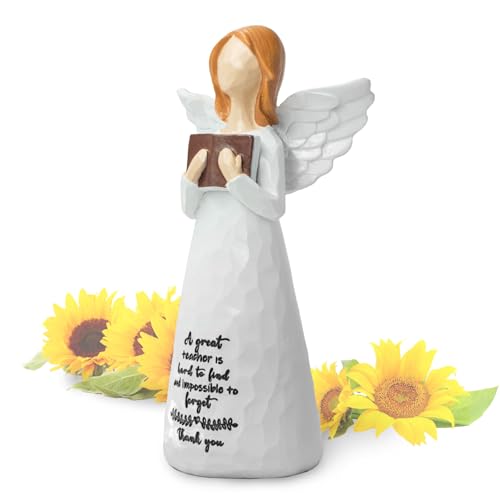 Teacher Angel - 5.9" Teacher Resin Figurine for Women Angel, Gift for Teachers, Retiring Educators, Gifts for Women Teachers, Desk Decor for Classroom or Office - color: White Angel