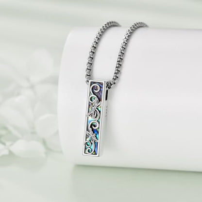 Cremation Urn Necklace for Ashes 925 Sterling Silver Moon Phase/Tree of Life/Hummingbird/Moss Agate/Opal/Compass/Mountain/Butterfly/Turquoise/Sunflower/Dragonfly/Cross Pendant Necklace Cremation Memorial Keepsake Urn Jewelry for Women Men - style: Dragonf