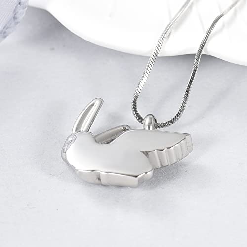 Bunny Rabbit Urn Pendant Necklace - Stainless Steel Cremation Ashes Jewelry for Pets Keepsake Memorial Ashes Locket - color: Silver