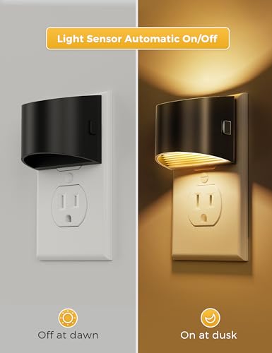 L LOHAS LED Night Lights Plug into Wall 2 Pack, Dusk to Dawn Nightlight | Plug in Night Light with Brightness Adjustable, 3000K Soft White - color: Black