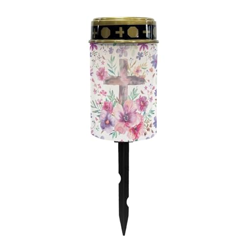 Cross Flower Solar Lights for Cemetery Gravesite Solar Power Outdoor Candle Waterproof Lantern Automatic Solar Light Grave Decoration Memorial - color: Cross Flower