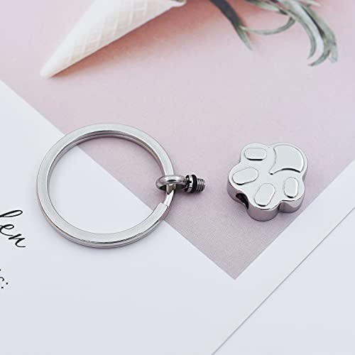 Customize Pet Cremation Keyring for Ashes Dog Cat Paw Print Keychain for Ashes Holder Pet Urn Keyring - color: Silver