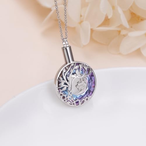 DAOCHONG Pet Paw Print Tree of Life Urn Necklace for Dog Cat Ashes Memorial | Sterling Silver Pet Cremation Pendant | Paw Print Keepsake | Memorial for Pet Loss - style: Purple Paw Print Urn Necklaces