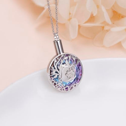 DAOCHONG Pet Paw Print Tree of Life Urn Necklace for Dog Cat Ashes Memorial | Sterling Silver Pet Cremation Pendant | Paw Print Keepsake | Memorial for Pet Loss - style: Purple Paw Print Urn Necklaces