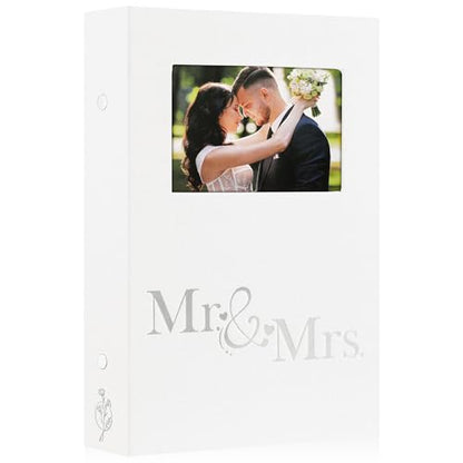 Lanpn Wedding Photo Album 4x6 300 Pocket Photos Slip in, Linen Cover Large Capacity Newlywed Marriage Window Album Hold 300 Horizontal Photos (Mr & Mrs, White) - color: White, size: 300 Photos