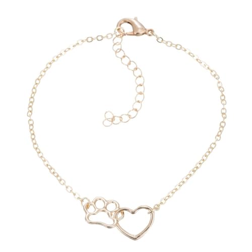 tenghong2021 Cat Dog Puppy Paw Paint Bracelet Memorial Doggy Kitty Animal Forever Love Heart Link Bracelet for Pet Lover - color: Gold