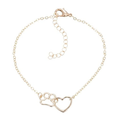 tenghong2021 Cat Dog Puppy Paw Paint Bracelet Memorial Doggy Kitty Animal Forever Love Heart Link Bracelet for Pet Lover - color: Gold