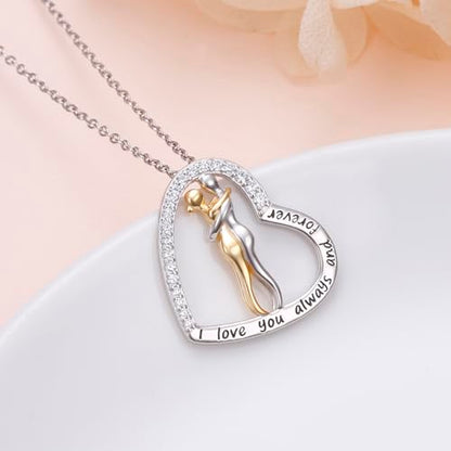 FLYOW S925 Sterling Silver Best Friend Couple Pendant Friendship Sun Moon Lotus Yin Yang Matching Bff Necklace for Women Jewelry - style: heart