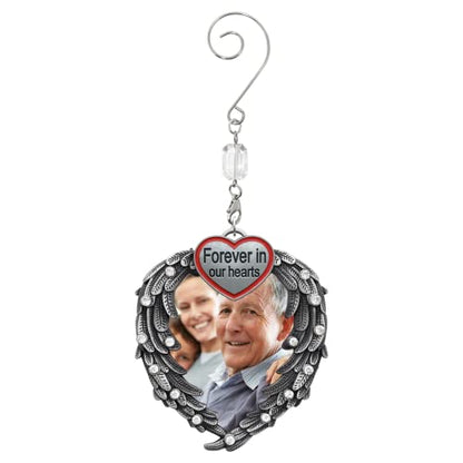 Memorial Photo Ornament for Loved One – Silver Heart Angel Wings Picture Frame Ornament, in Loving Memory Sympathy Gift for Loss of Mom, Dad, Family Member, Bereavement Christmas Keepsake