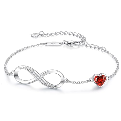 CDE 925 Sterling Silver Infinity Birthstone Bracelet Jewelry Gift for Women | Hypoallergenic,Non Tarnish,Heart CZ,Nickel-Free & Lead-Free,Anniversary Christmas Birthday Idea Gifts for Wife Girlfriend Her - color: 01/07-Jan/July