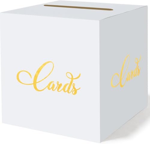 White Card Box with Gold Foil Design for Memorable Occasions - Perfect for Birthdays, Weddings, Showers, Graduations, Anniversaries, Retirements Gift Cards (White and Gold) - color: White and Gold