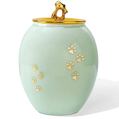 Medium Pet Urns for Dogs Ashes, Ceramics Pet Urn for Cat Ashes - color: Green