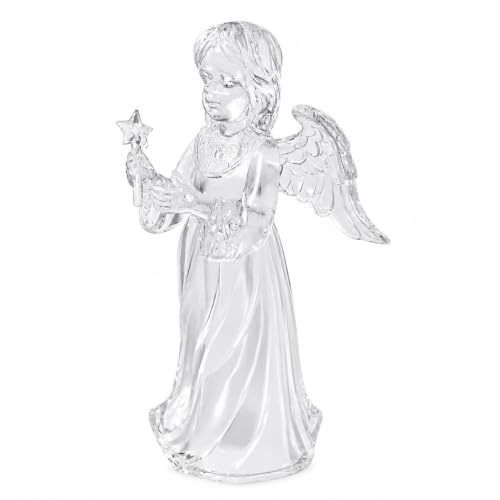 BANBERRY DESIGNS Lighted Angel Figurine Holding Star, 7 Inch Acrylic Angel Decoration, LED Figure, Inspirational Christmas Décor, Memorial Gift, Sympathy Gift