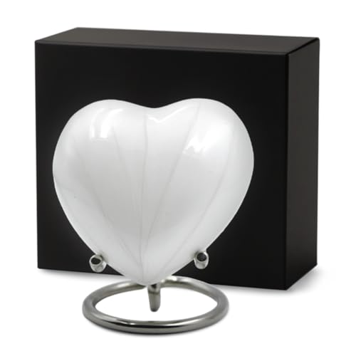 Small Urns for Human Ashes Keepsake – Heart Urn for Men & Women – Mini Urns with Stand – A Loving Heart Shaped Cremation Urn to Honor Their Memory Forever (White, Small) - color: White
