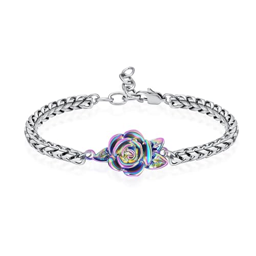 shajwo Cremation Jewelry Rose Flower Urn Bracelet for Human Ashes for Women Girl Adjustable Memorial Keepsake Link Bracelet - color: Rainbow