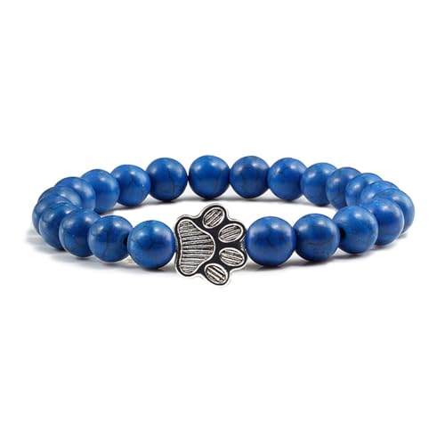 POYAMUSE Lovely Pet Paw Turquoise Beaded Strand Bracelet for Women Men Pet Memorial Jewelry, Cute Dog Cat Paw, Colorful Turquoise Beads - color: Blue