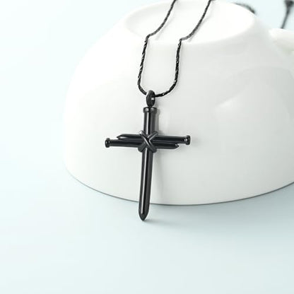 Imrsanl Cremation Jewelry Nail Cross Urn Necklace Pendant - color: Black