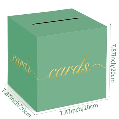 Green Card Box Gold Foil Wedding Favors Gift Card Boxes Post Box Receiving Money Box Holder for Wedding Reception, Baby Showers, Anniversary, Birthday Party, Retirement, Graduation Envelope Holder - color: Green and Gold