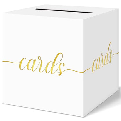 QIKSION Elegant Wedding Card Box, Gold Foil Gift Card Box for Party, White - color: White and Gold Foil
