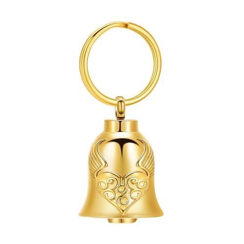 constantlife Cremation Jewelry for Ashes Angel Wing Heart Bell Urn Necklace Memorial Pendant Loved Ones Ash Holder Keepsake Gift for Women Men - color: Keychain-golden