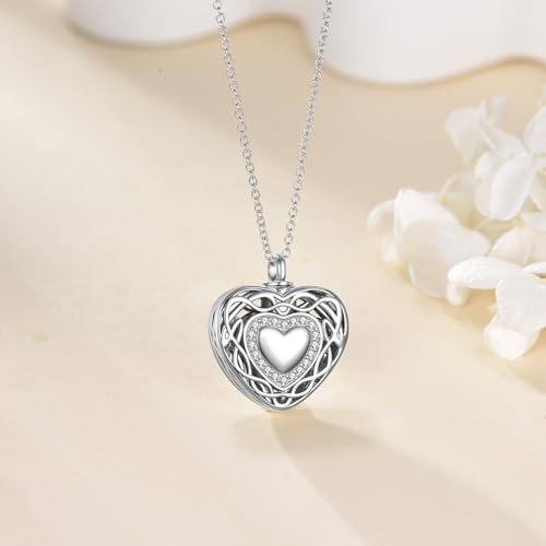 Filigree Dog Paw Urn Locket Necklace 925 Sterling Silver Print Pet Urn Necklace for Ashes Engraved Personalized Cremation Jewelry Pictures Keepsake Memorial Gifts for Women Men - style: Celtic Knot
