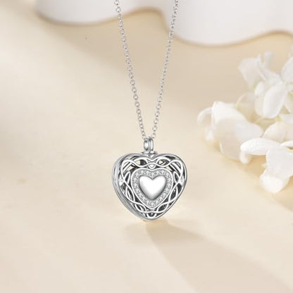 Filigree Dog Paw Urn Locket Necklace 925 Sterling Silver Print Pet Urn Necklace for Ashes Engraved Personalized Cremation Jewelry Pictures Keepsake Memorial Gifts for Women Men - style: Celtic Knot