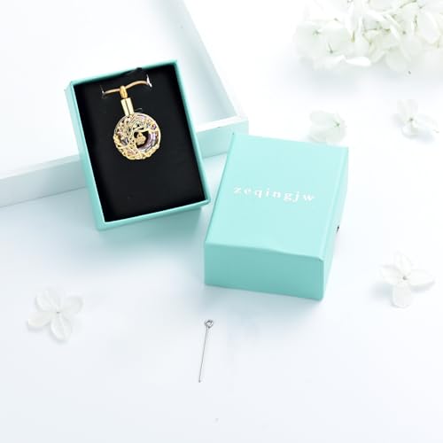zeqingjw Pet Cremation Jewelry Tree of Life Urn Necklace for Ashes for Dog/Cat Funeral Ashes Keepsake Paw Print Urn Pendant Memorial Jewellery - color: Gold-Purple