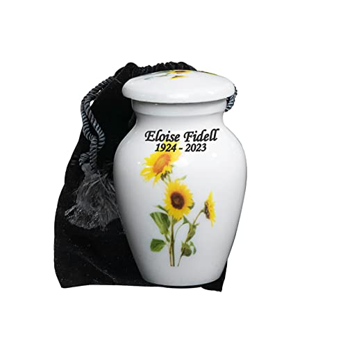 Sunflower Cremation Urn with Velvet Bags and Custom Engraving (Keepsake) - size: Keepsake