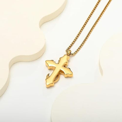 zeqingjw Cross Urn Necklace Fish Hook Cremation Jewelry for Ashes Pendant Stainless Steel Deer Antler Cross Memorial Human Pet Keepsake Ashes Holder for Men Women - color: Z-Gold