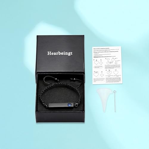 Hearbeingt Crystal Heart Cremation Jewelry Bar Urn Bracelet for Ashes - color: Black-Blue stone