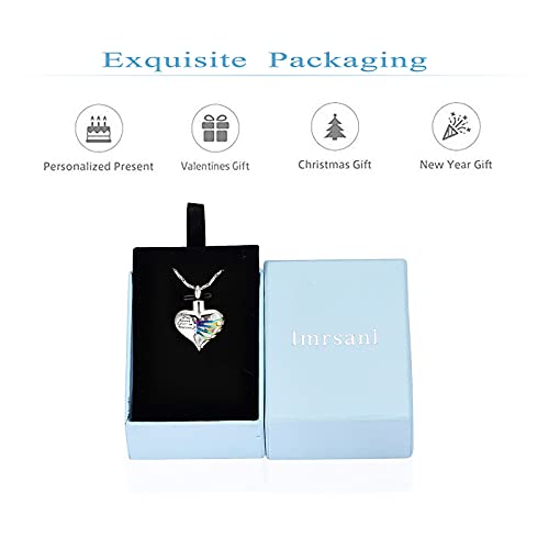 Imrsanl Heart Cremation Urn Necklace Pendant for Human Ashes - A Piece of My Heart Lives in Heaven Memorial Keepsakes Cremation Jewelry - color: Colorful