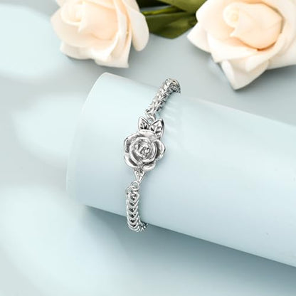 Imrsanl Rose Flower Women's Link Urn Bracelet for Ashes Stainless Steel Cremation Urn Bracelet Bangle for Ashes Keepsake Memorial Jewelry - color: Silver