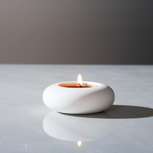 Handmade Decorative Pebble Tealight Candle Holder - Handcrafted Home Decor Accent for Calming Earthy Aesthetic White Cement Diameter 3 Inches Set of 2